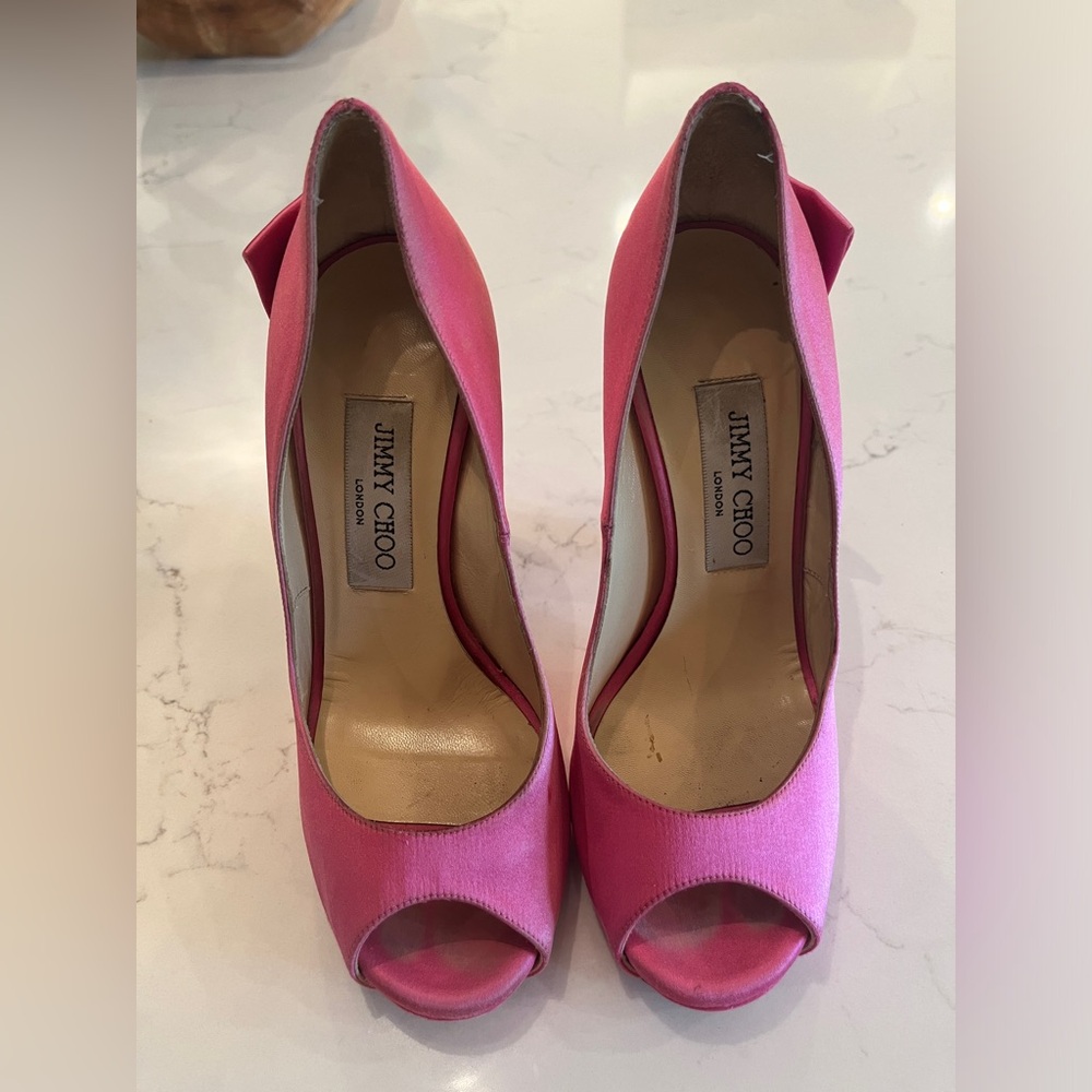 Jimmy Choo Pink Satin Bow Platform Pump Heels 36 or US 5.5